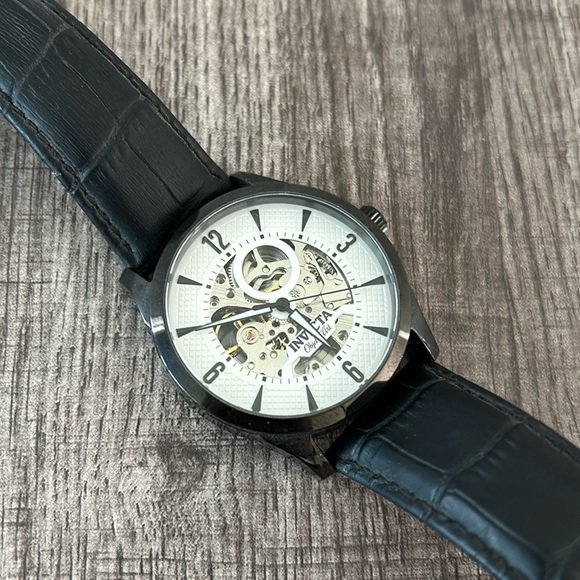 Invicta Other - Invicta|Genuine Calf Leather Band Black Stainless Steel Watch- Objet d’Art